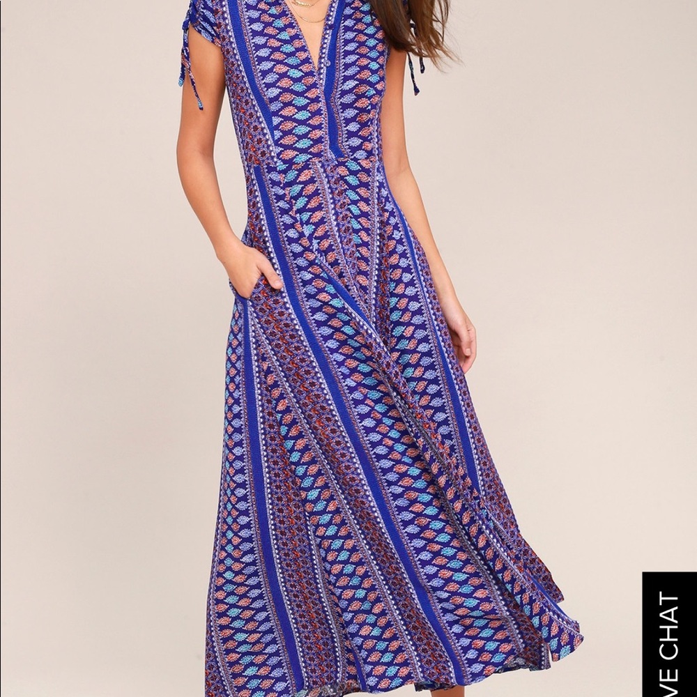 Royal blue print midi dress 👗